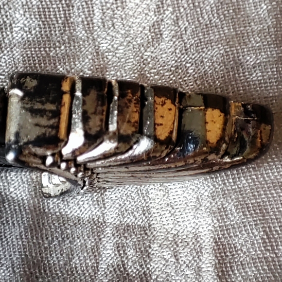 Buffalo Nickel Silver Tone Black Wood Silver Tone Ladies Belt TARNISHED Unsigned - Picture 5 of 13